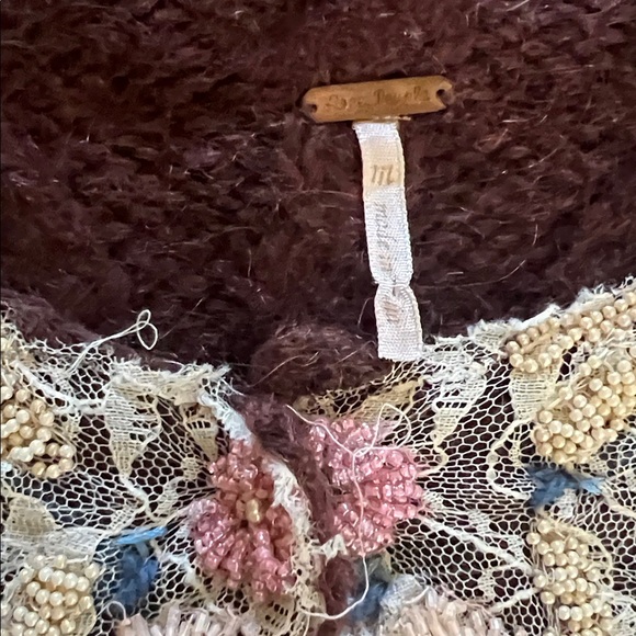 Free People Cottagecore Brown Cardigan with Floral beading and lace Embroidery - Picture 5 of 13